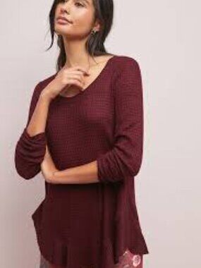 Anthropologie Saturday Sunday Burgundy Open Back Light Waffle Knit Sweater